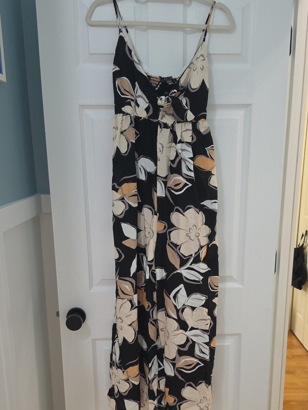Black Floral Jumpsuit with Cream & Tan Blooms